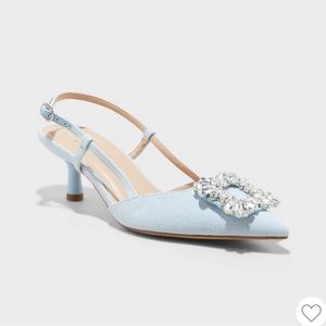 Annette sling back heels. New day. Blue denim